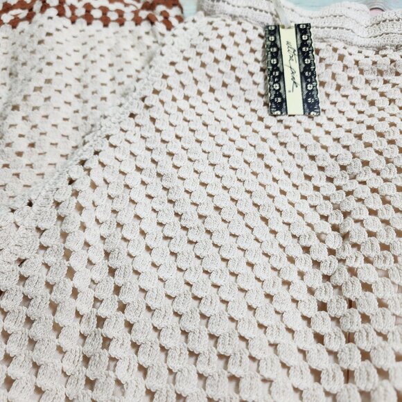 Ultra Pink Womens L Crochet Top Pants Set Boho 2 Piece Outfit Brown Cream Knit - Picture 7 of 11